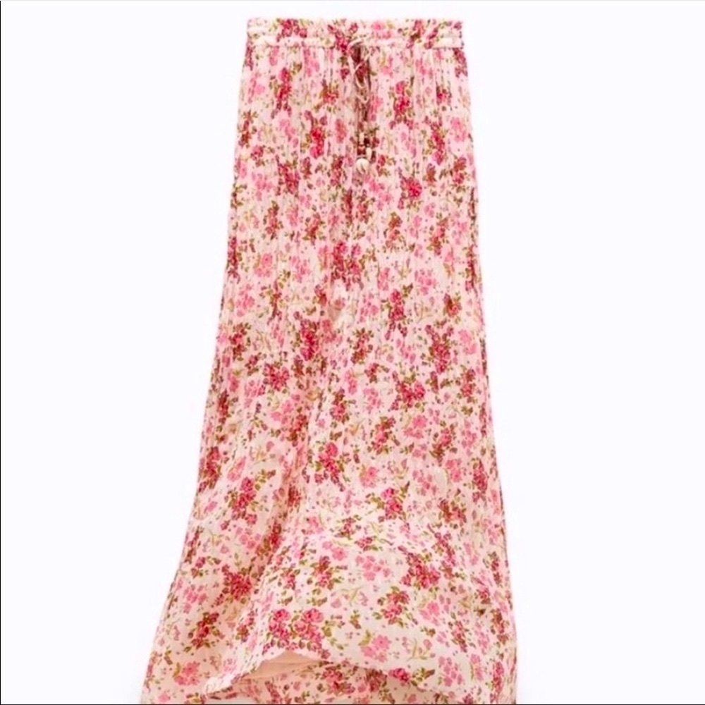 Zara Woman Long Floral Printed Skirt With Beads Pink Size Small NWT